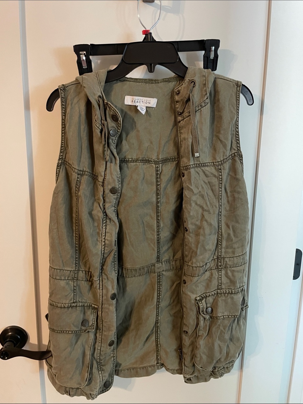 Kenneth Cole Reaction Olive Green Utility Vest with Hood